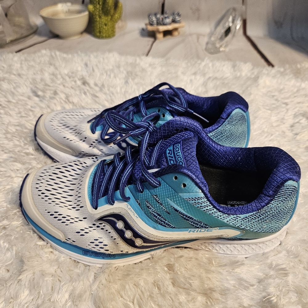 Saucony Ride ISO 2 Women's Running Shoes Blue White Athletic‎ Sneakers - Picture 5 of 8